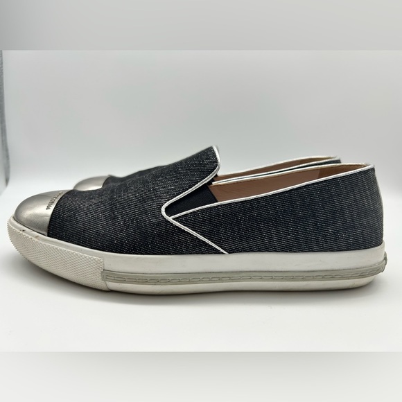 Miu miu jeans slip shoes flats athletic shoes with metal toe signed 38 - Picture 7 of 13